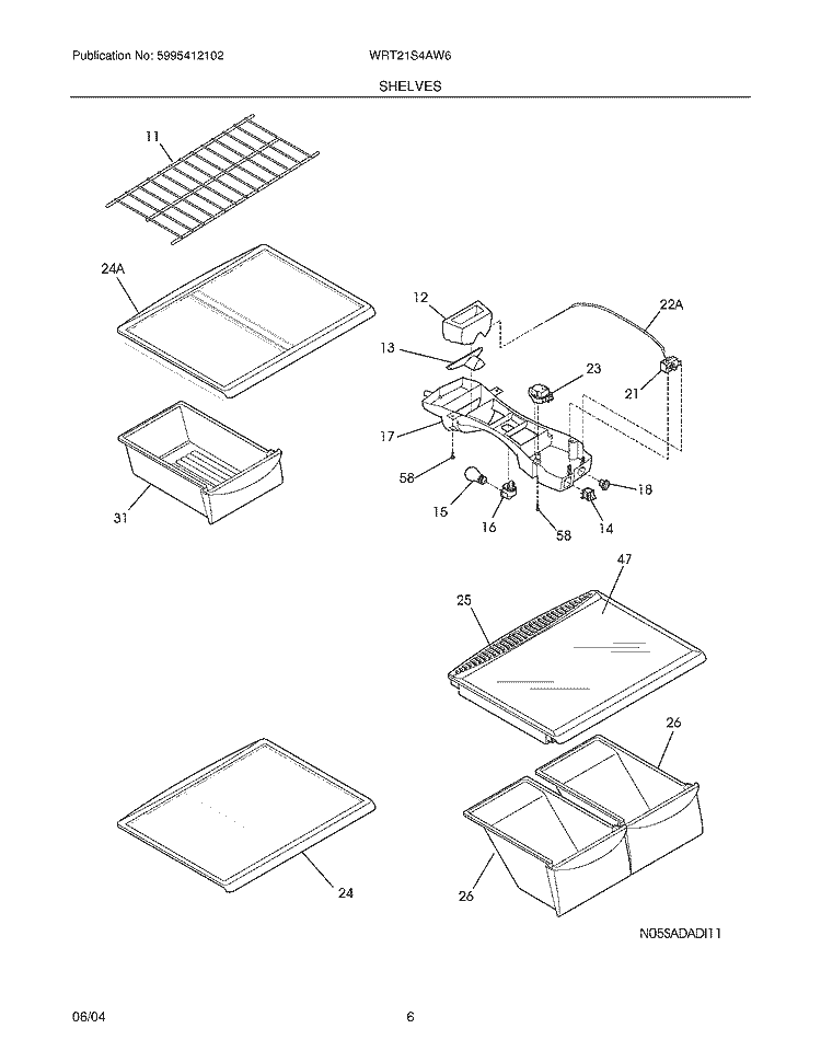 SHELVES Diagram and Parts List for WRT21S4AW6  Westinghouse Refrigerator
