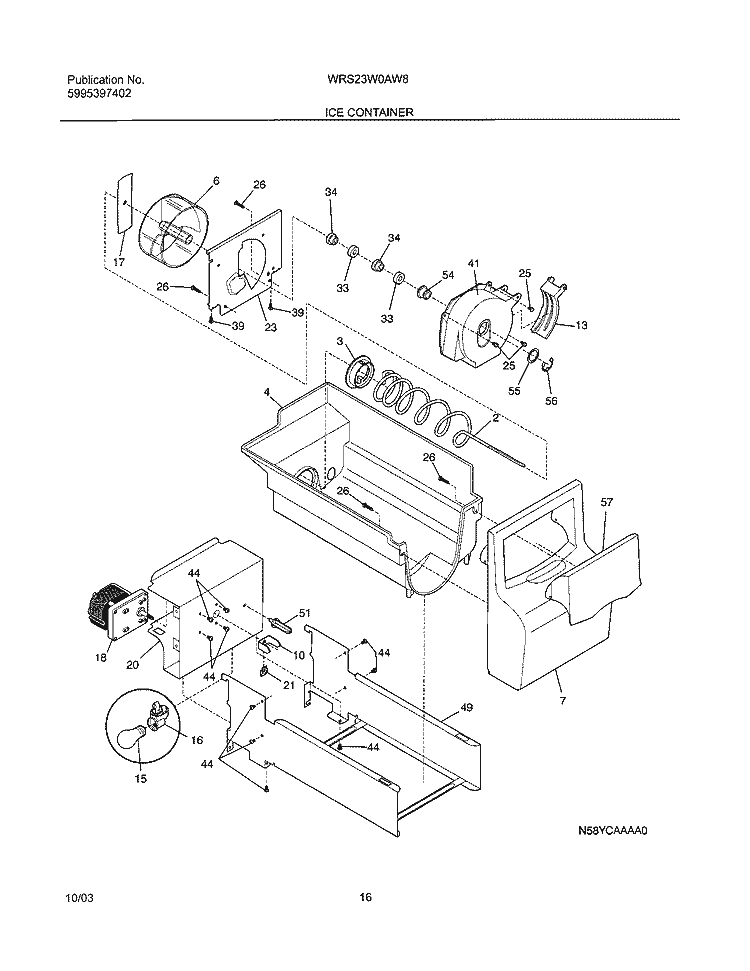 ICE CONTAINER Diagram and Parts List for WRS23W0AW8  Westinghouse Refrigerator