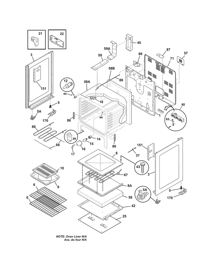 Body Diagram and Parts List for LFEF3018LWG  Frigidaire Range