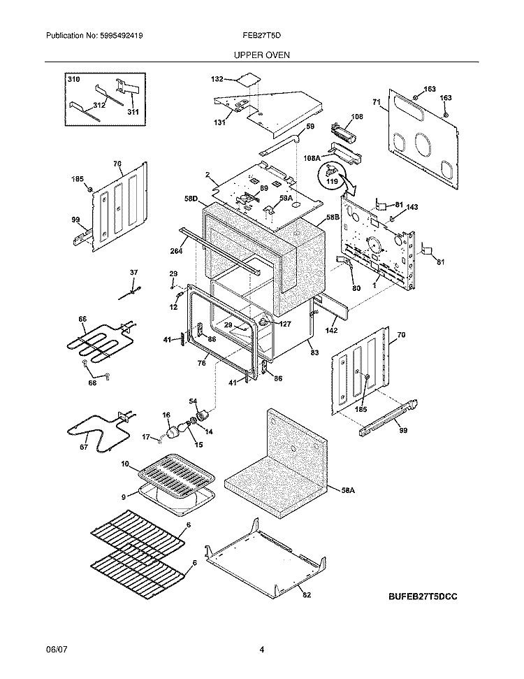 UPPER OVEN Diagram and Parts List for FEB27T5DSE  Frigidaire Wall Oven