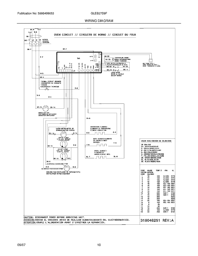 WIRING DIAGRAM Diagram and Parts List for GLEB27S9FSC  Frigidaire Wall Oven