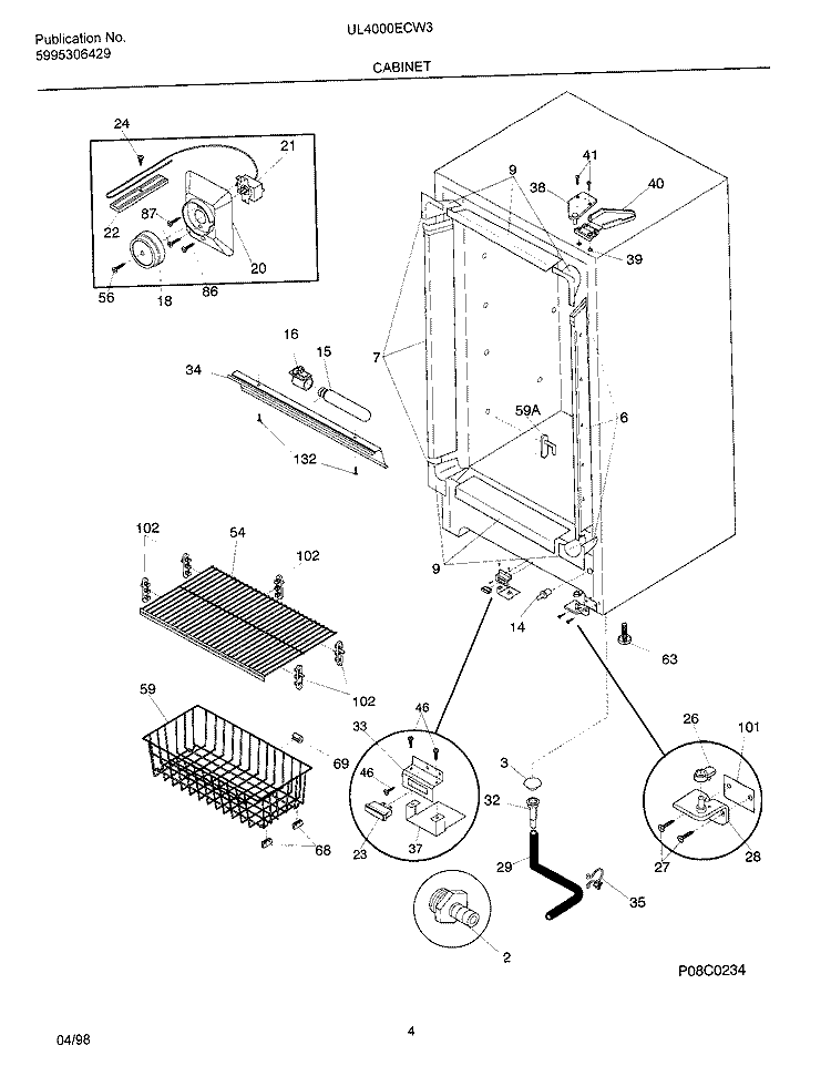 CABINET Diagram and Parts List for UL4000ECW3  Electrolux Freezer