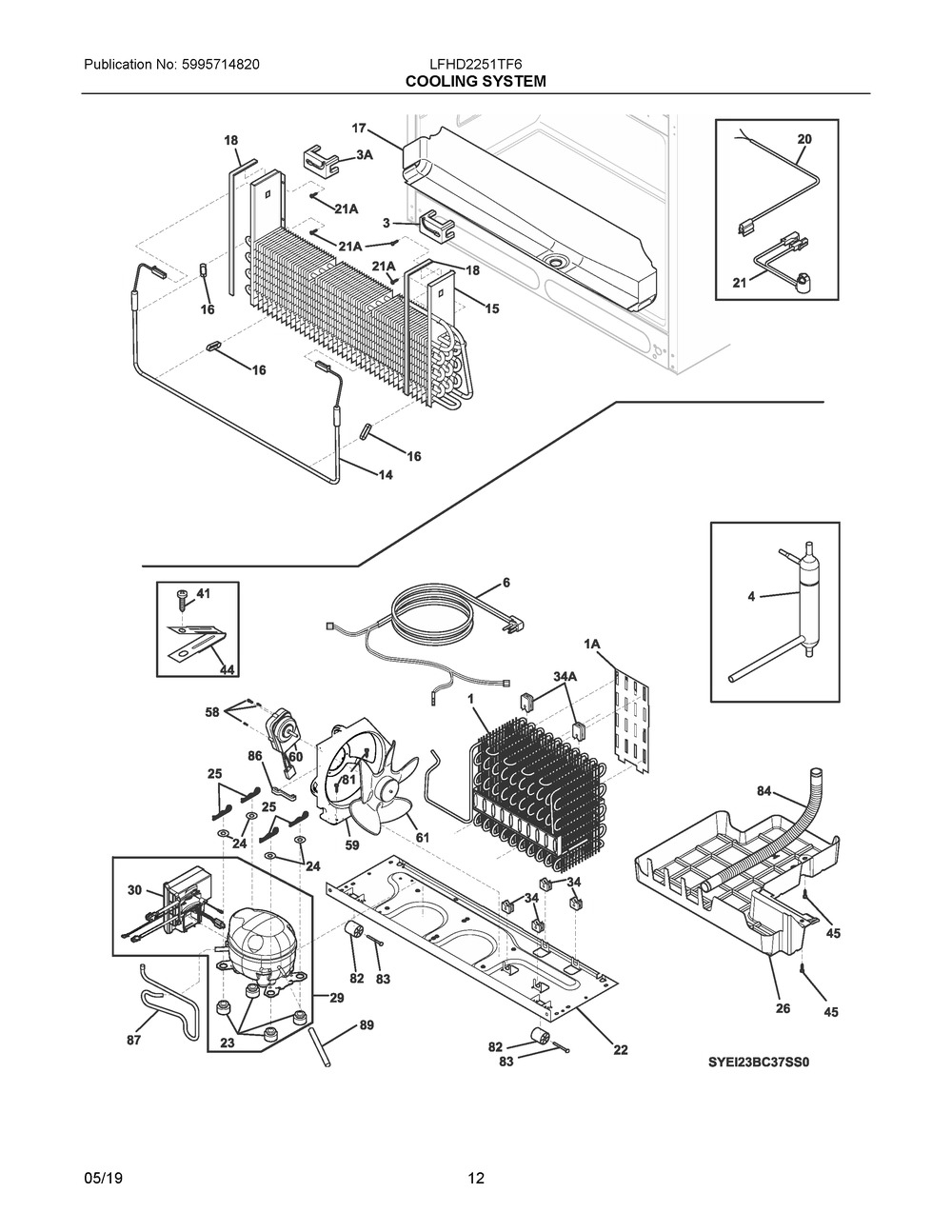 Cooling System Diagram and Parts List for LFHD2251TF6  Frigidaire Refrigerator