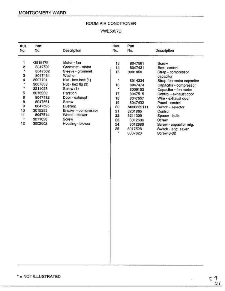 Room Air Conditioner Page 4 Diagram and Parts List for 5057C  Frigidaire Air Conditioner