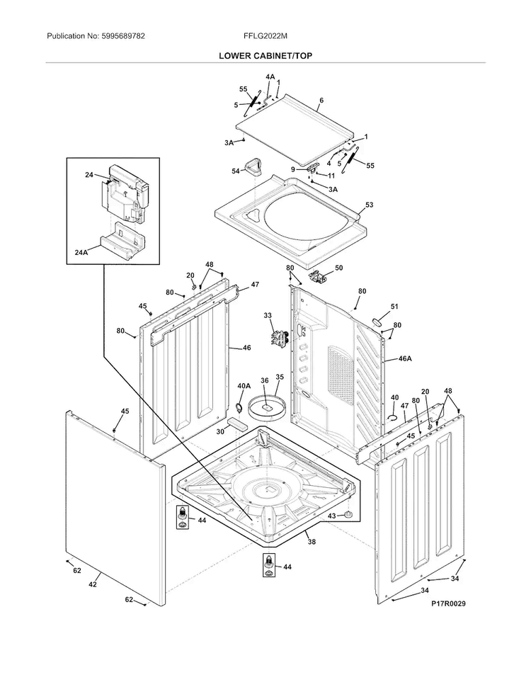 Lower Cabinet/top Diagram and Parts List for FFLG2022MW3  Frigidaire Washer Dryer Combo