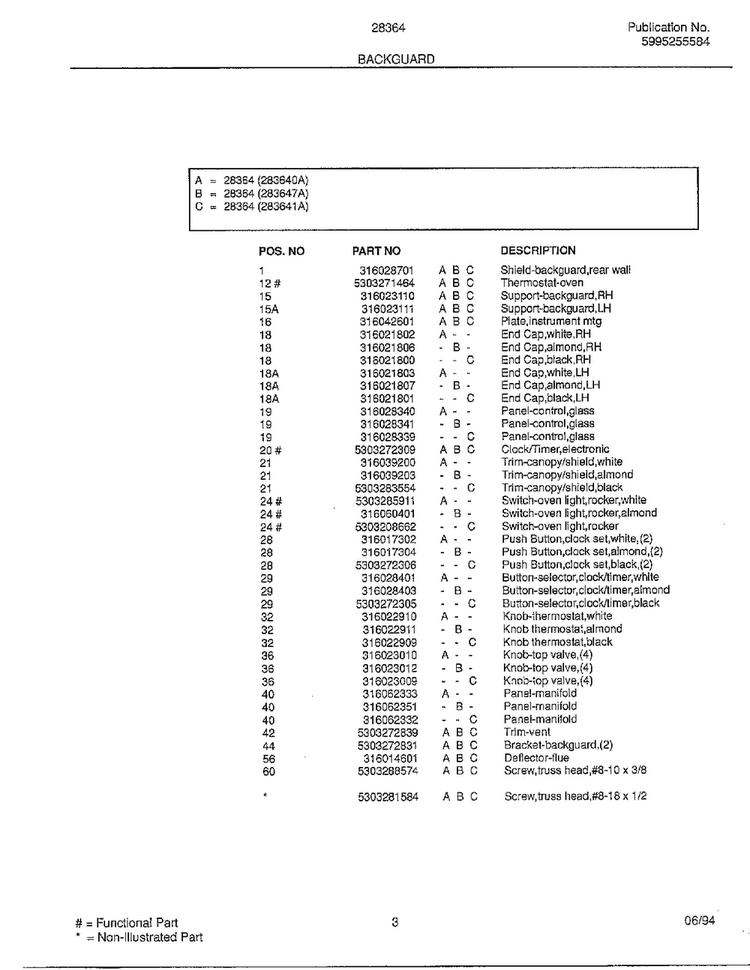 Backguard Page 2 Diagram and Parts List for 28364  Frigidaire Range