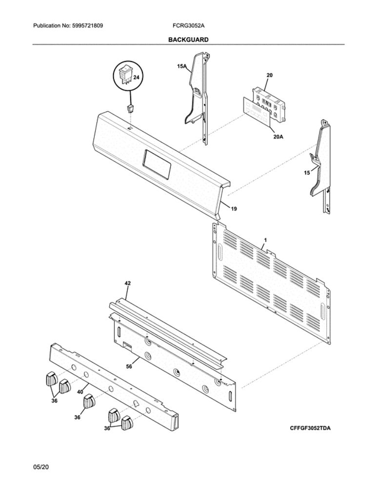 Backguard Diagram and Parts List for FCRG3052ABB  Frigidaire Range