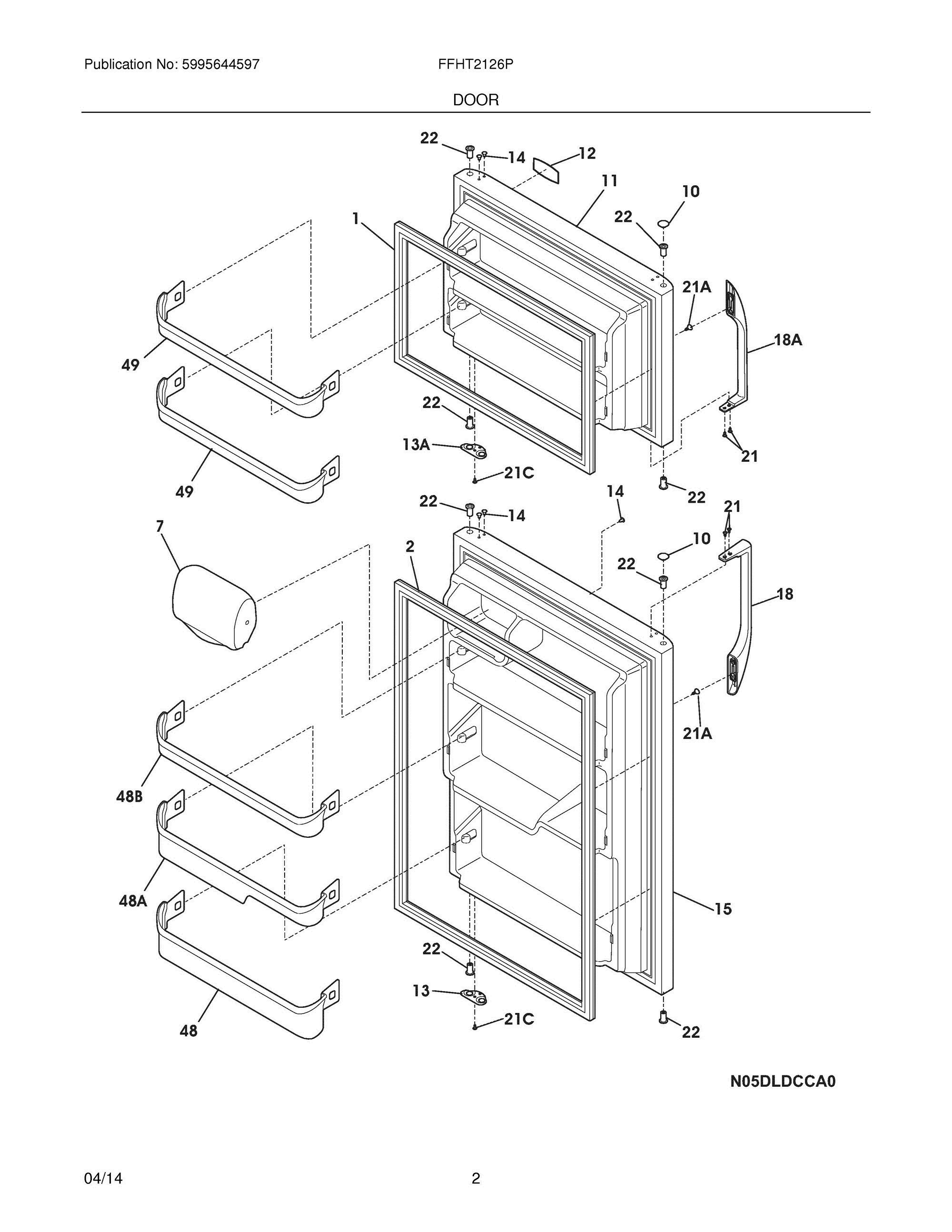 03 - DOORS Diagram and Parts List for FFHT2126PB2  Frigidaire Refrigerator