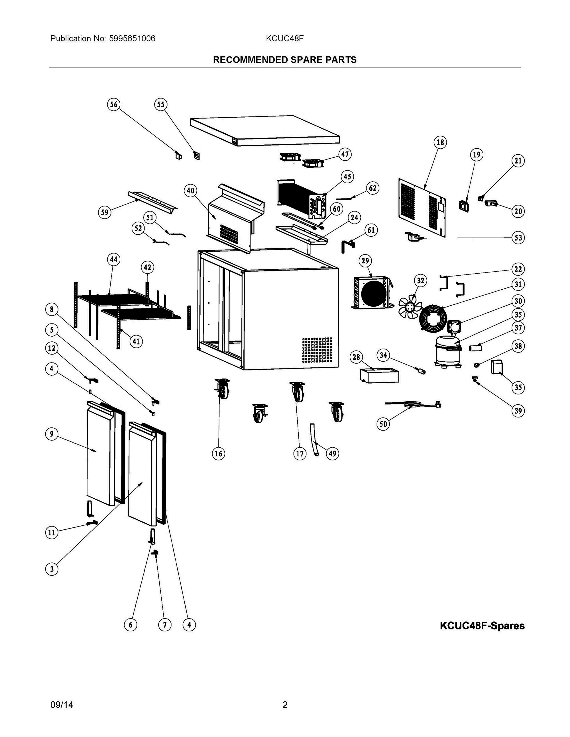 02 - RECOMMENDED SPARE PARTS Diagram and Parts List for KCUC48F  Frigidaire Freezer