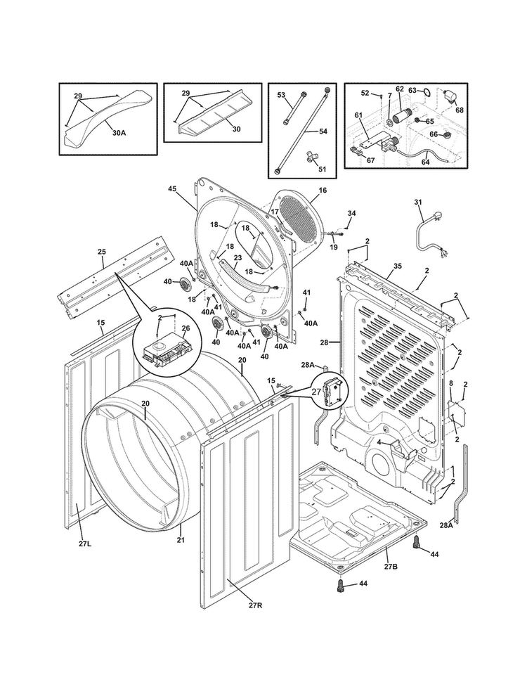 Cabinet/drum Diagram and Parts List for 41794132002  Kenmore Dryer