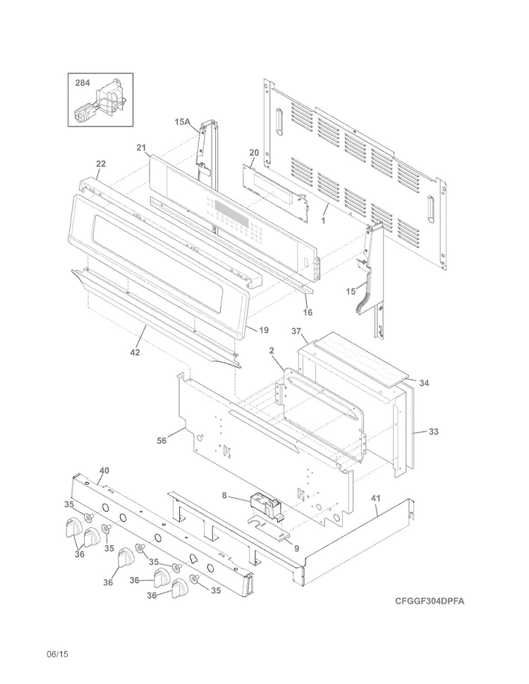 Backguard Diagram and Parts List for FGGF304DPFA  Frigidaire Range