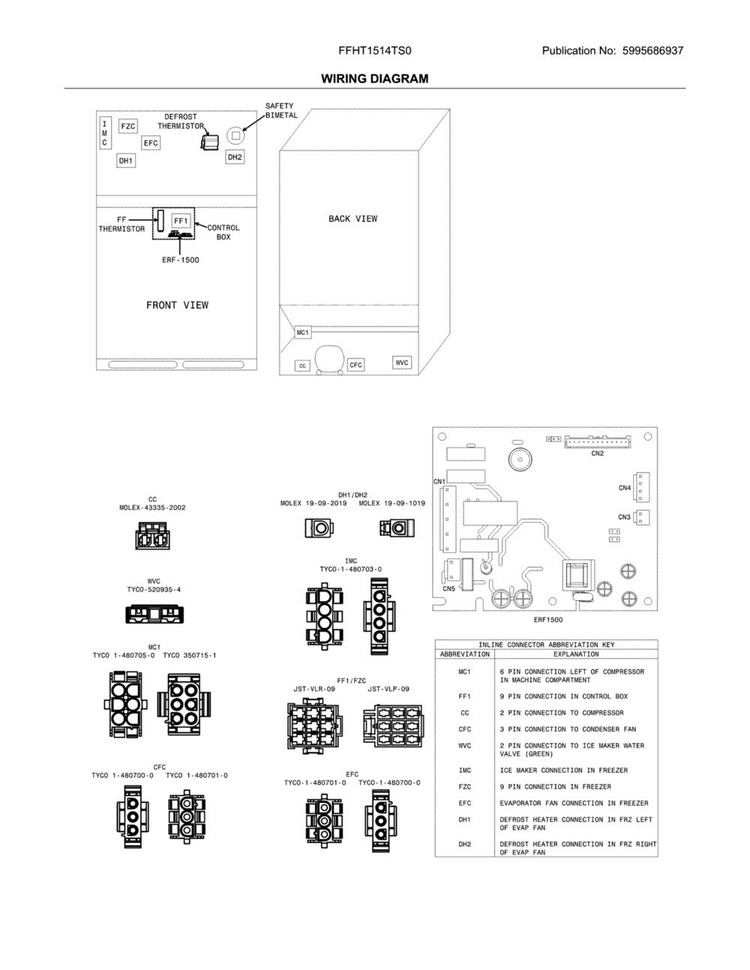 Wiring Diagram Diagram and Parts List for FFHT1514TS0  Frigidaire Refrigerator