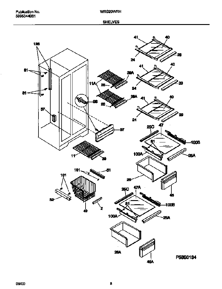 Shelves Diagram and Parts List for WRS20WRHW5  Westinghouse Refrigerator