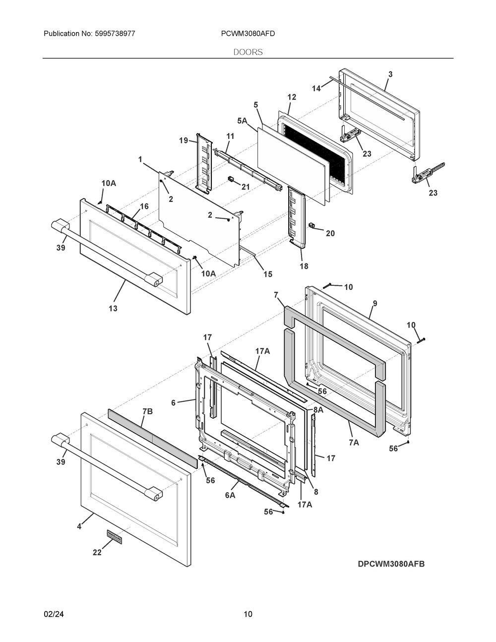 Doors Diagram and Parts List for PCWM3080AFD  Frigidaire Microwave Oven Combo