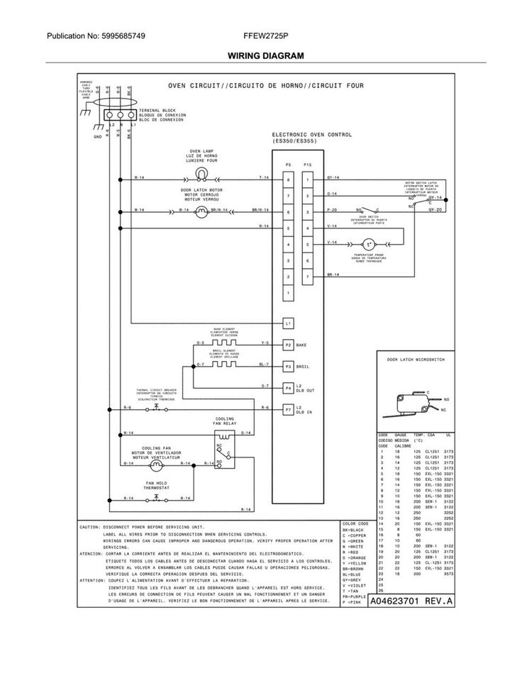 Wiring Diagram Diagram and Parts List for FFEW2725PBD  Frigidaire Wall Oven
