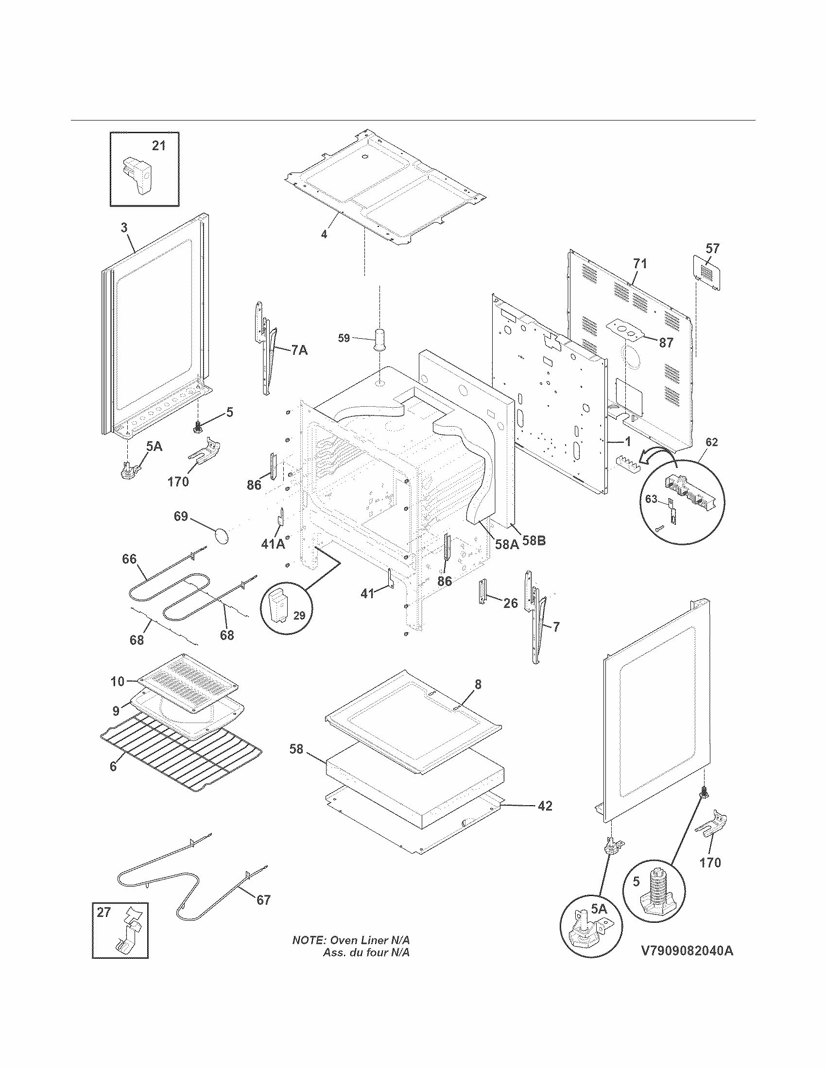 Body Diagram and Parts List for 7909082140A  Kenmore Range