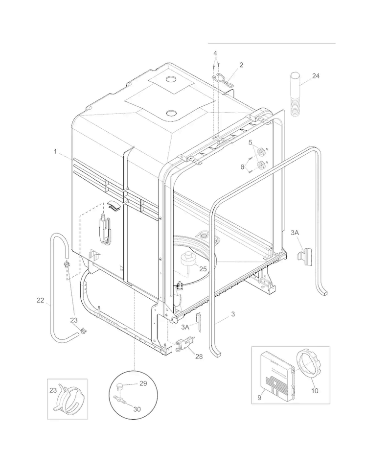 Tub Diagram and Parts List for FPHD2485NF1A  Frigidaire Dishwasher