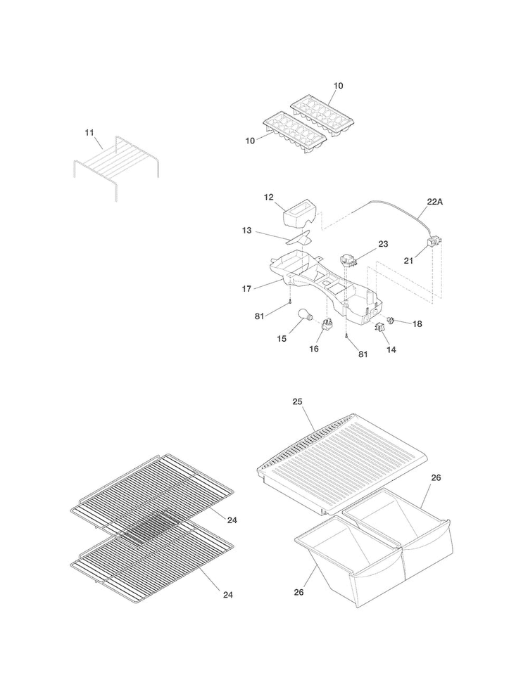 Shelves Diagram and Parts List for 2536174701D  Kenmore Refrigerator