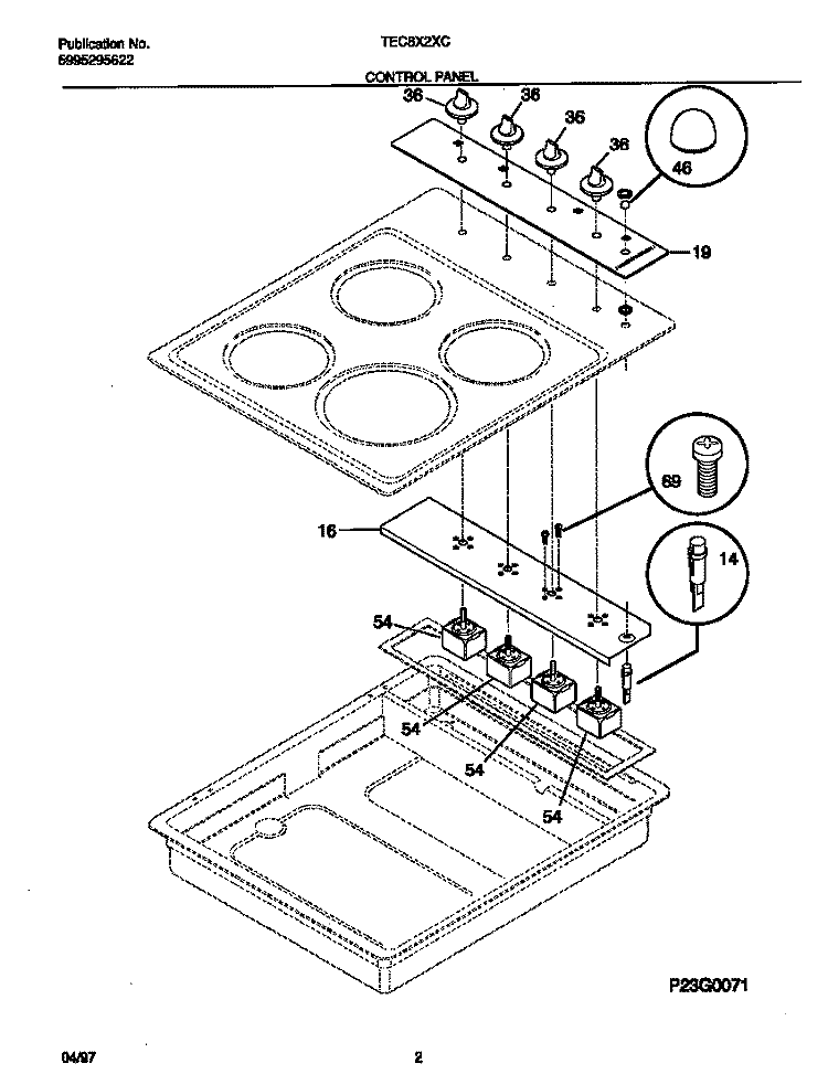 CONTROL PANEL Diagram and Parts List for TEC8X2XCD3  Tappan Cooktop