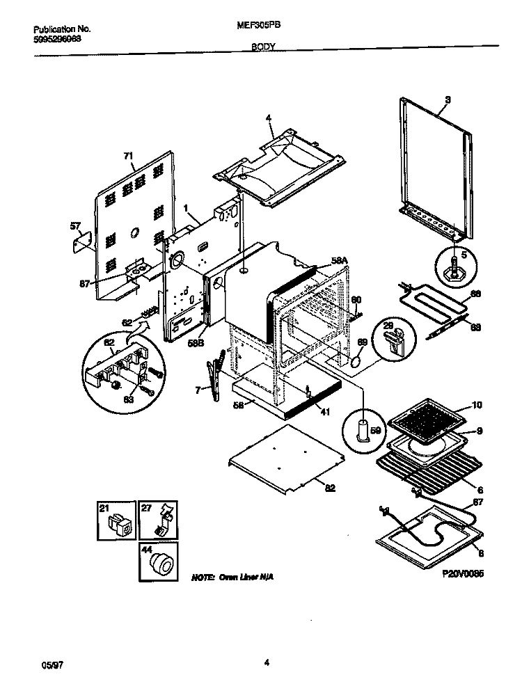 BODY Diagram and Parts List for MEF305PBDF  Frigidaire Range