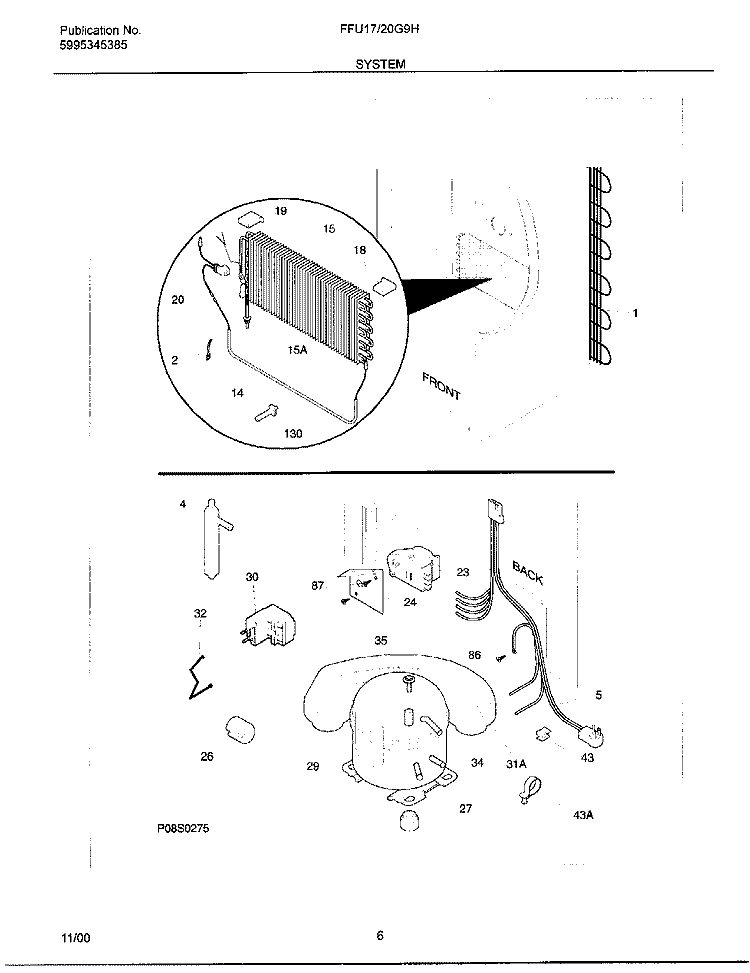 SYSTEM Diagram and Parts List for FFU17G9HW2  Frigidaire Freezer