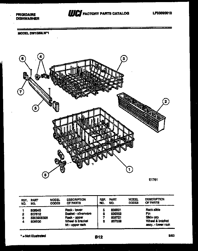 RACKS AND TRAYS Diagram and Parts List for DW1050LF1  Frigidaire Dishwasher