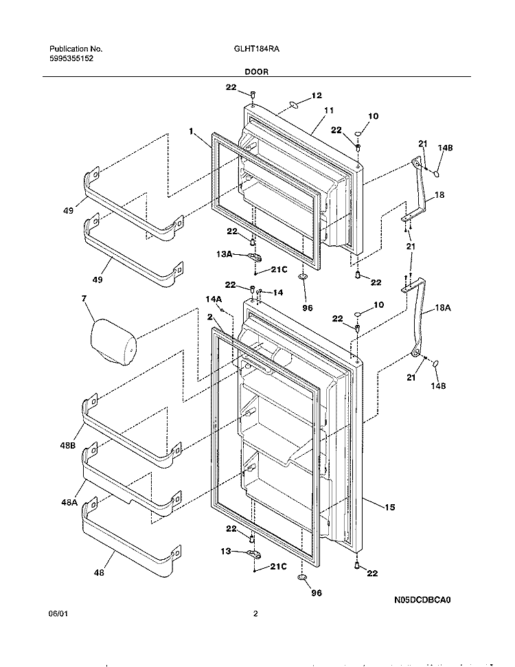 DOOR Diagram and Parts List for GLHT184RAQ0  Frigidaire Refrigerator