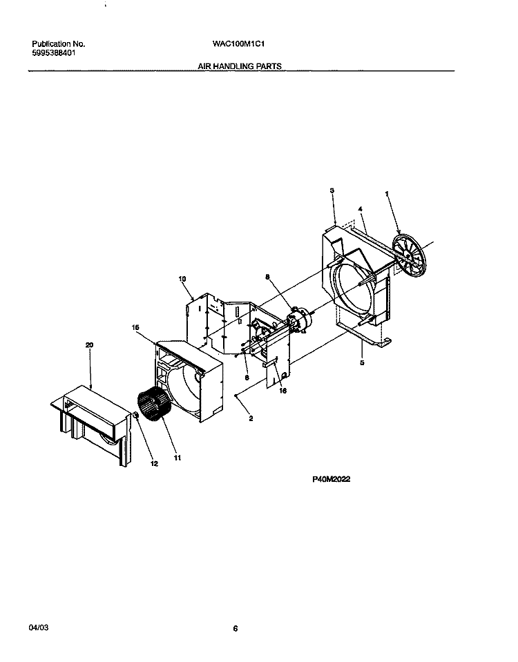 AIR HANDLING PARTS Diagram and Parts List for WAC100M1C1  Westinghouse Air Conditioner