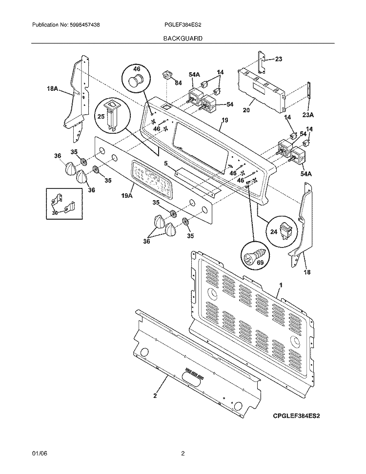 BACKGUARD Diagram and Parts List for PGLEF384ES2  Frigidaire Wall Oven