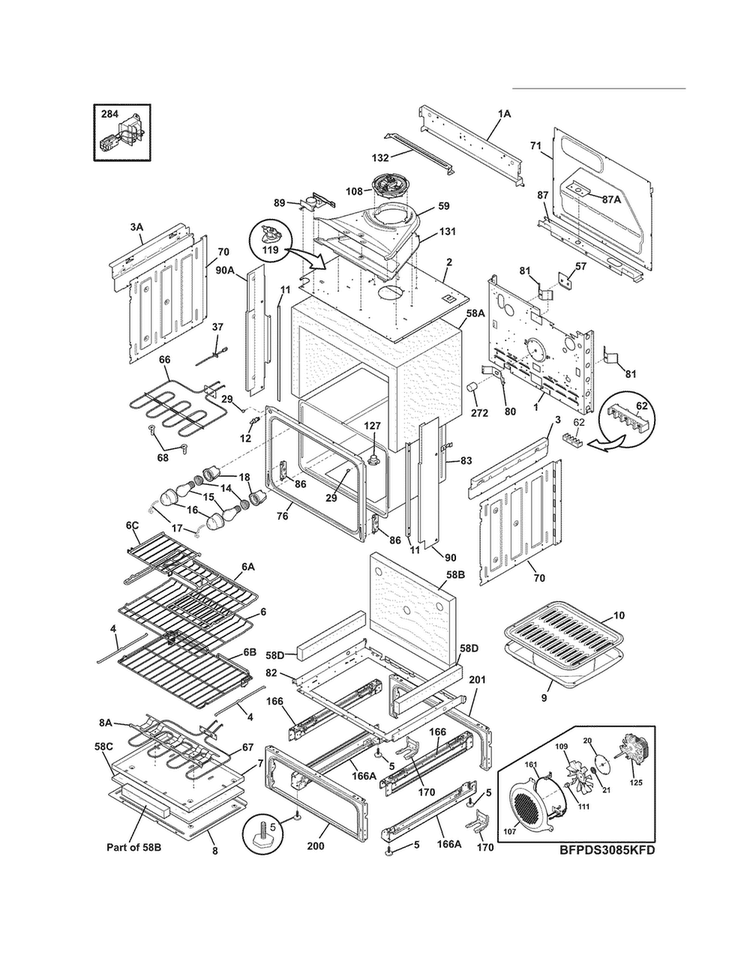 Body Diagram and Parts List for FPDS3085KFF  Frigidaire Range