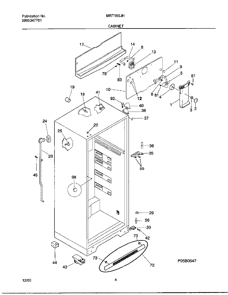 CABINET Diagram and Parts List for MRT18SJHD1  Frigidaire Refrigerator
