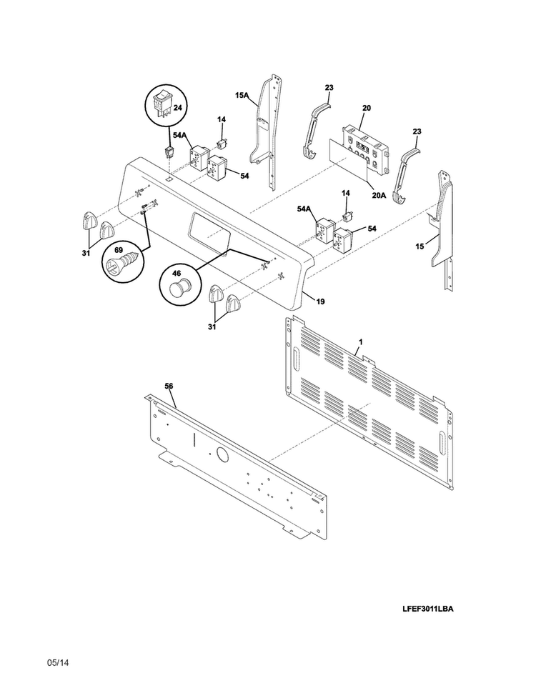 Backgaurd Diagram and Parts List for CFEF3012PWA  Frigidaire Range