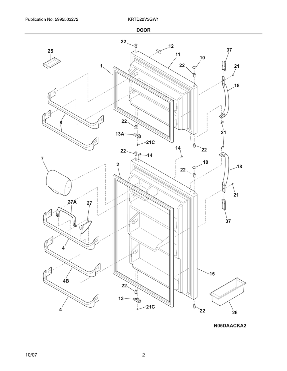 Door Diagram and Parts List for KRTD20V3GW1  Frigidaire Refrigerator