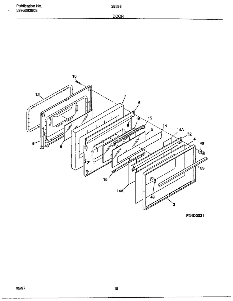 Door Diagram and Parts List for 285860C  Frigidaire Range