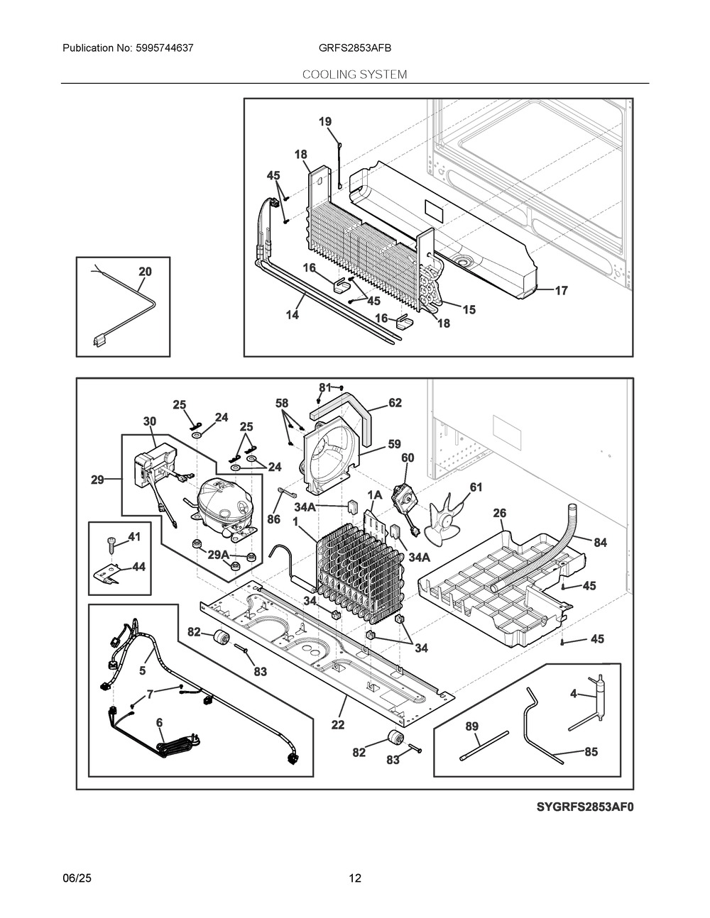 Cooling System Diagram and Parts List for GRFS2853AFB  Frigidaire Refrigerator