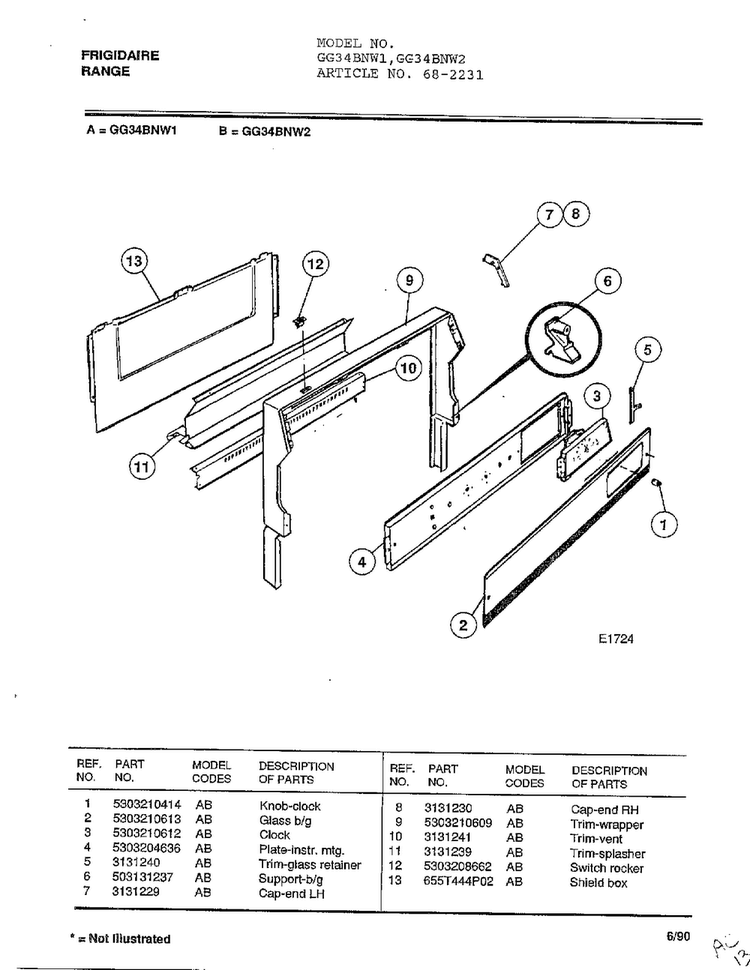 Frigidaire Range Diagram and Parts List for 2231  Frigidaire Range