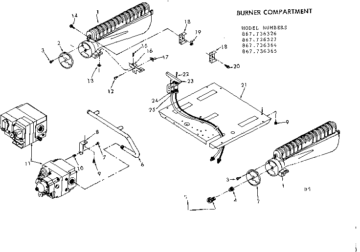 Burner compartment Diagram and Parts List for 867736326  Frigidaire Furnace