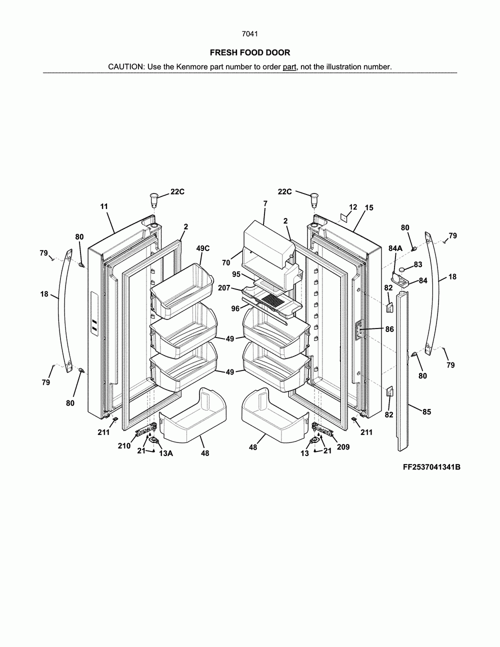 Fresh food doors Diagram and Parts List for 2537041941D  Kenmore Refrigerator