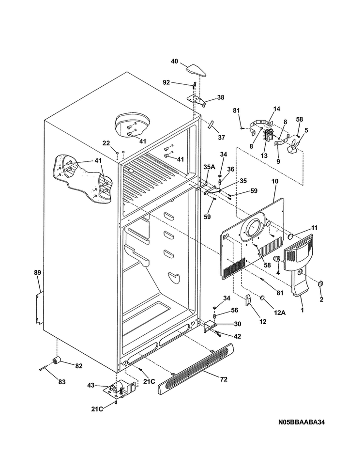 Cabinet Diagram and Parts List for 25368809017  Kenmore Refrigerator