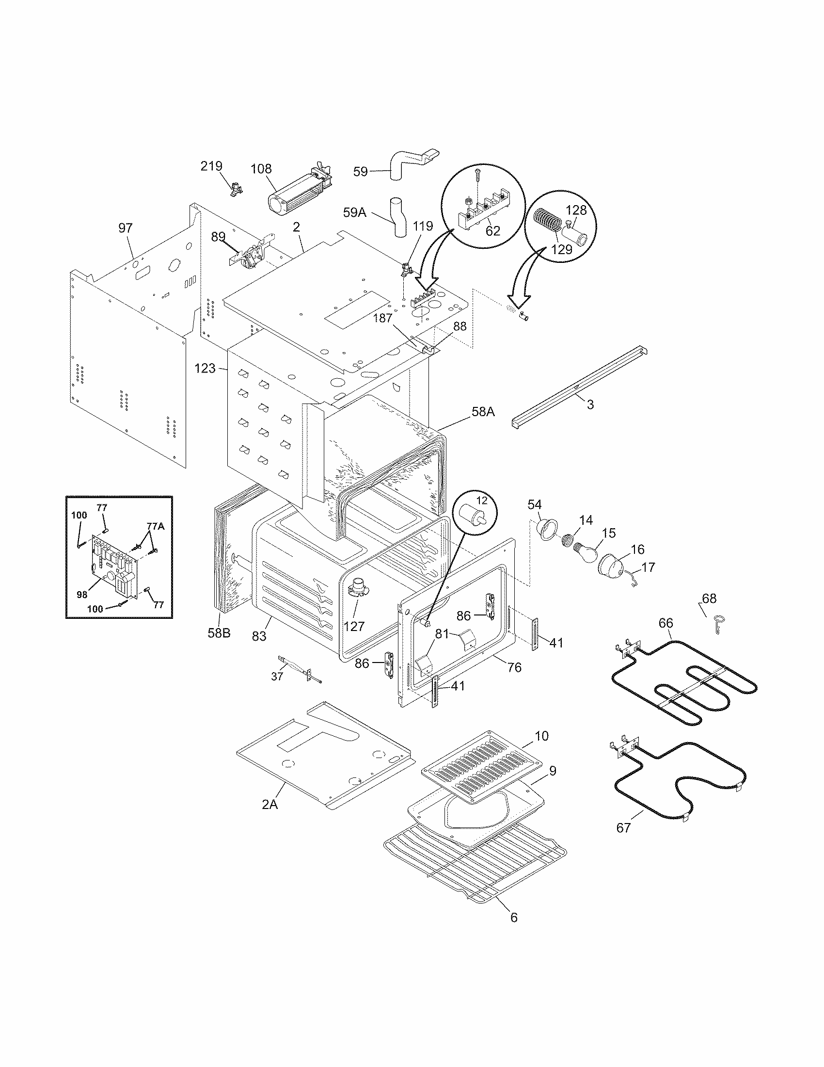 Upper Oven Diagram and Parts List for 79040619800  Kenmore Wall Oven