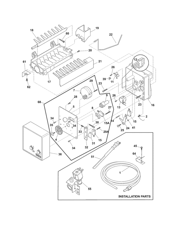 Ice Maker Diagram and Parts List for FPHI2188PF1  Frigidaire Refrigerator