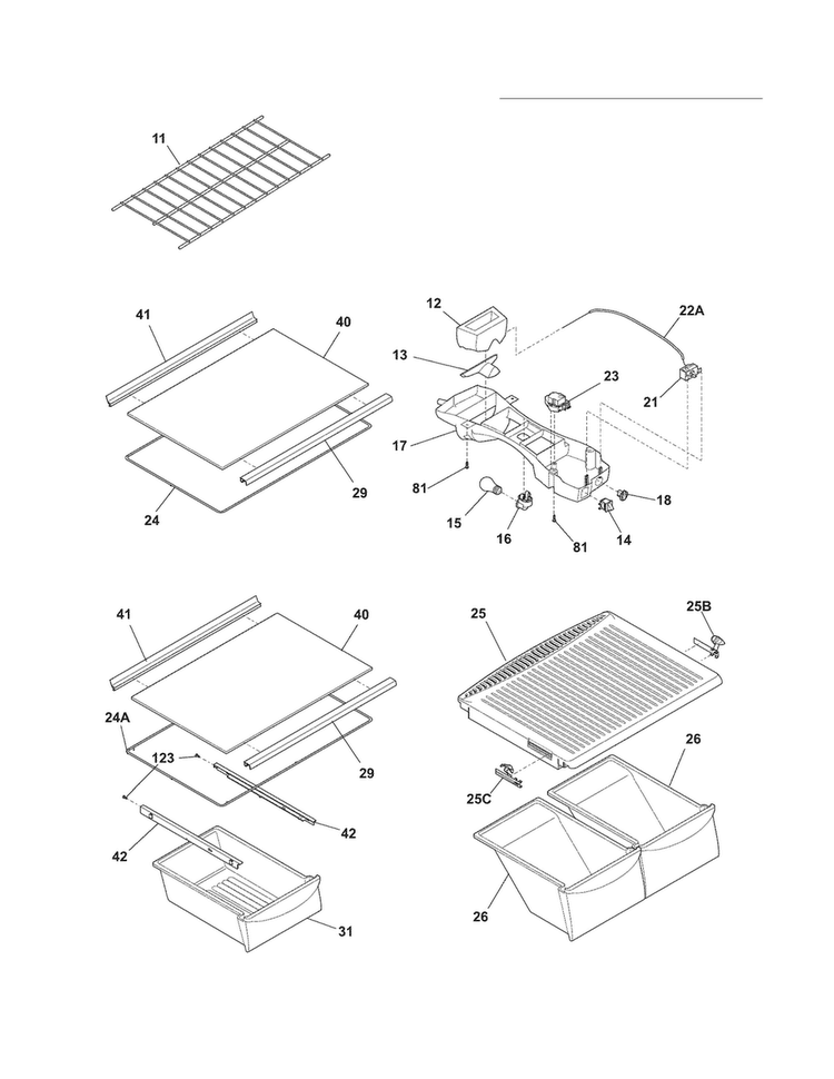 Shelves Diagram and Parts List for FFTR1515LW8  Frigidaire Refrigerator