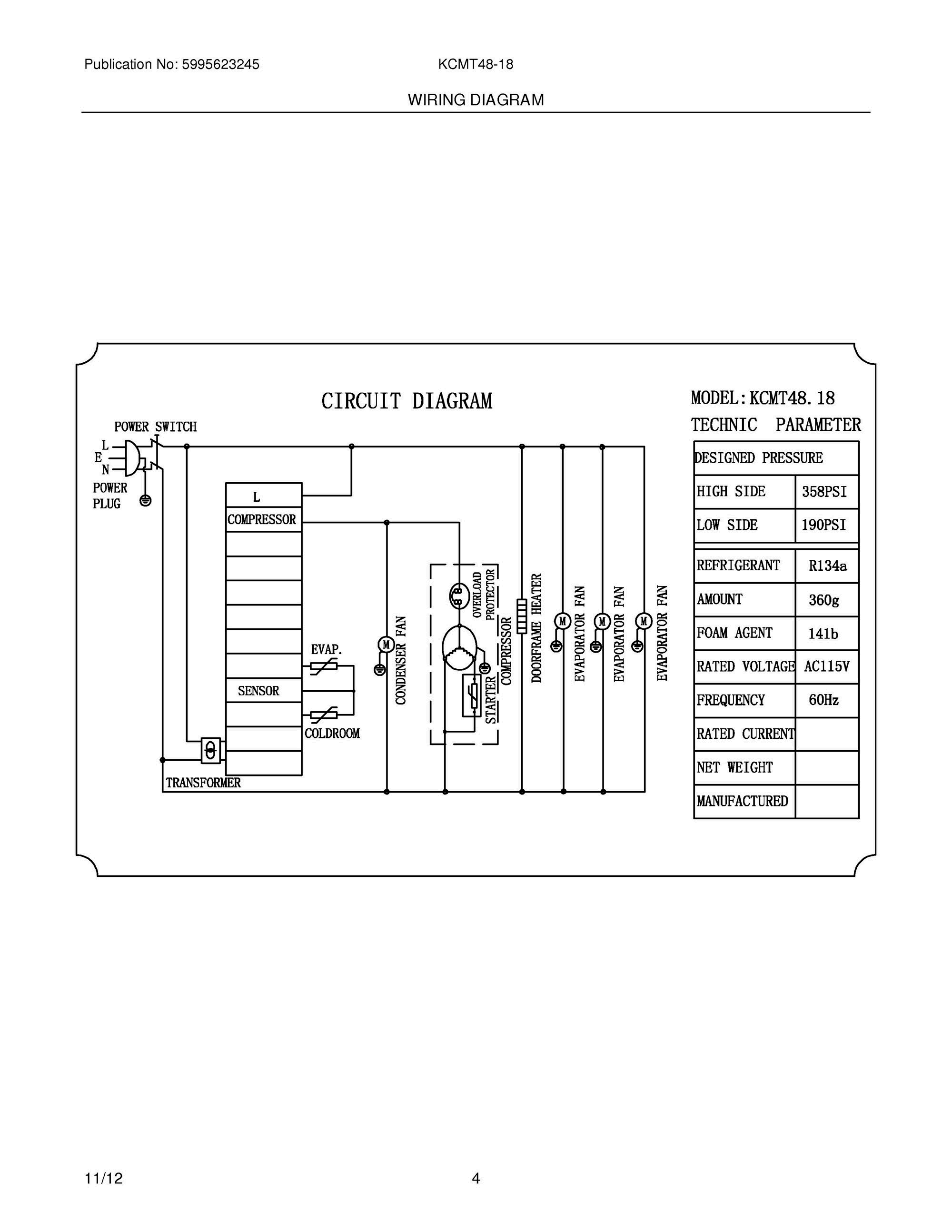 04 - WIRING DIAGRAM Diagram and Parts List for KCMT48-18  Frigidaire Miscellaneous
