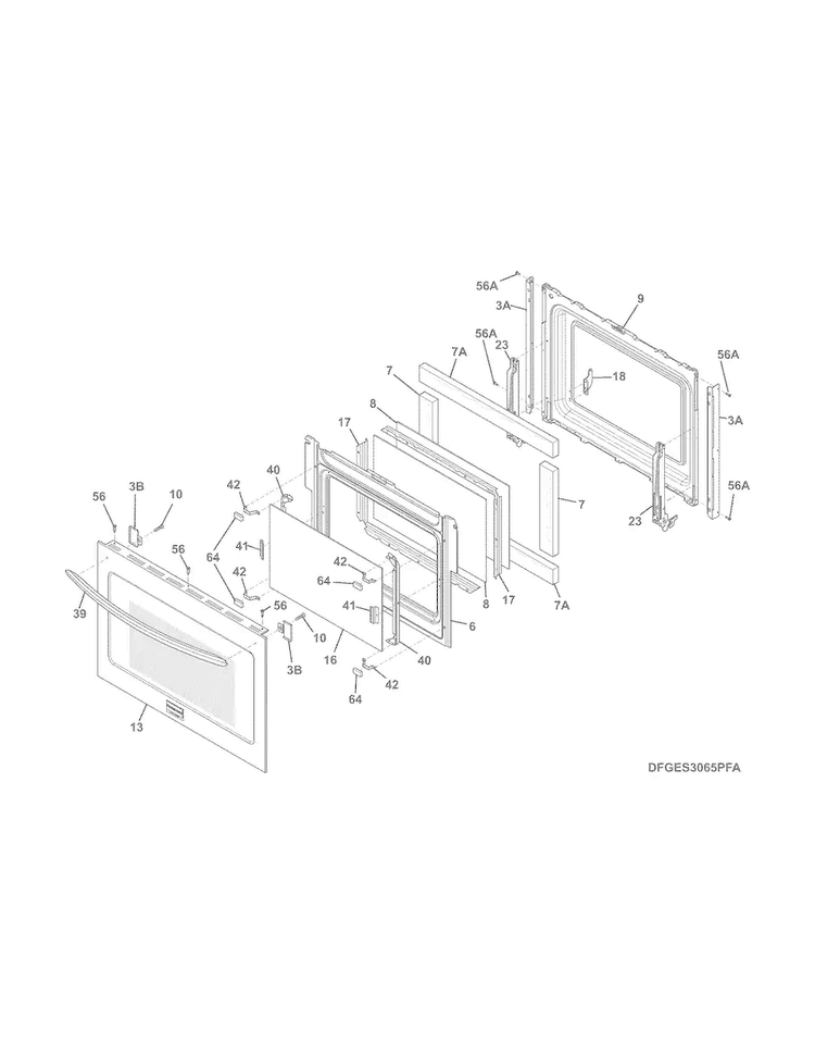 Door Diagram and Parts List for CGIS3065PFC  Frigidaire Range