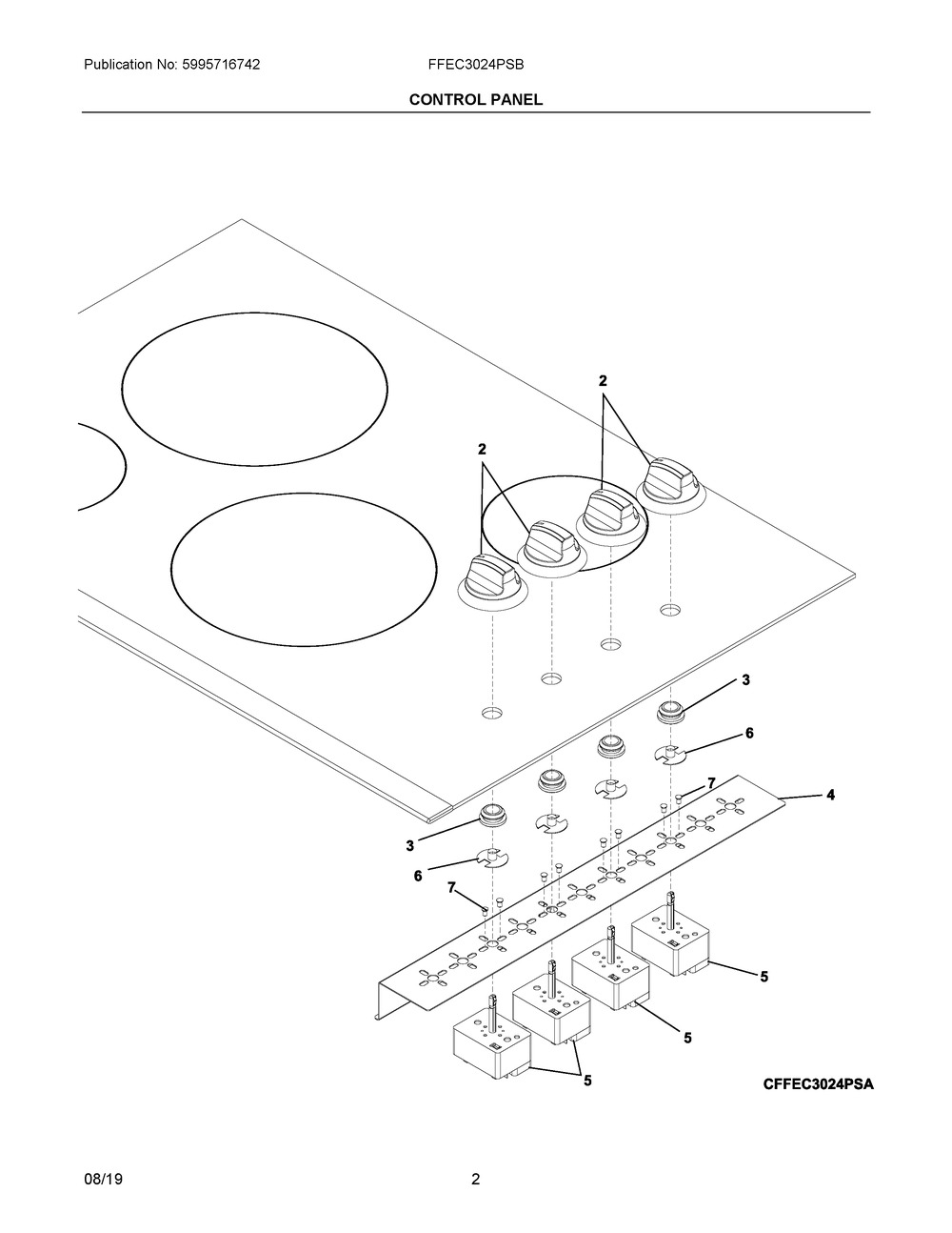 Control Panel Diagram and Parts List for FFEC3024PSB  Frigidaire Cooktop