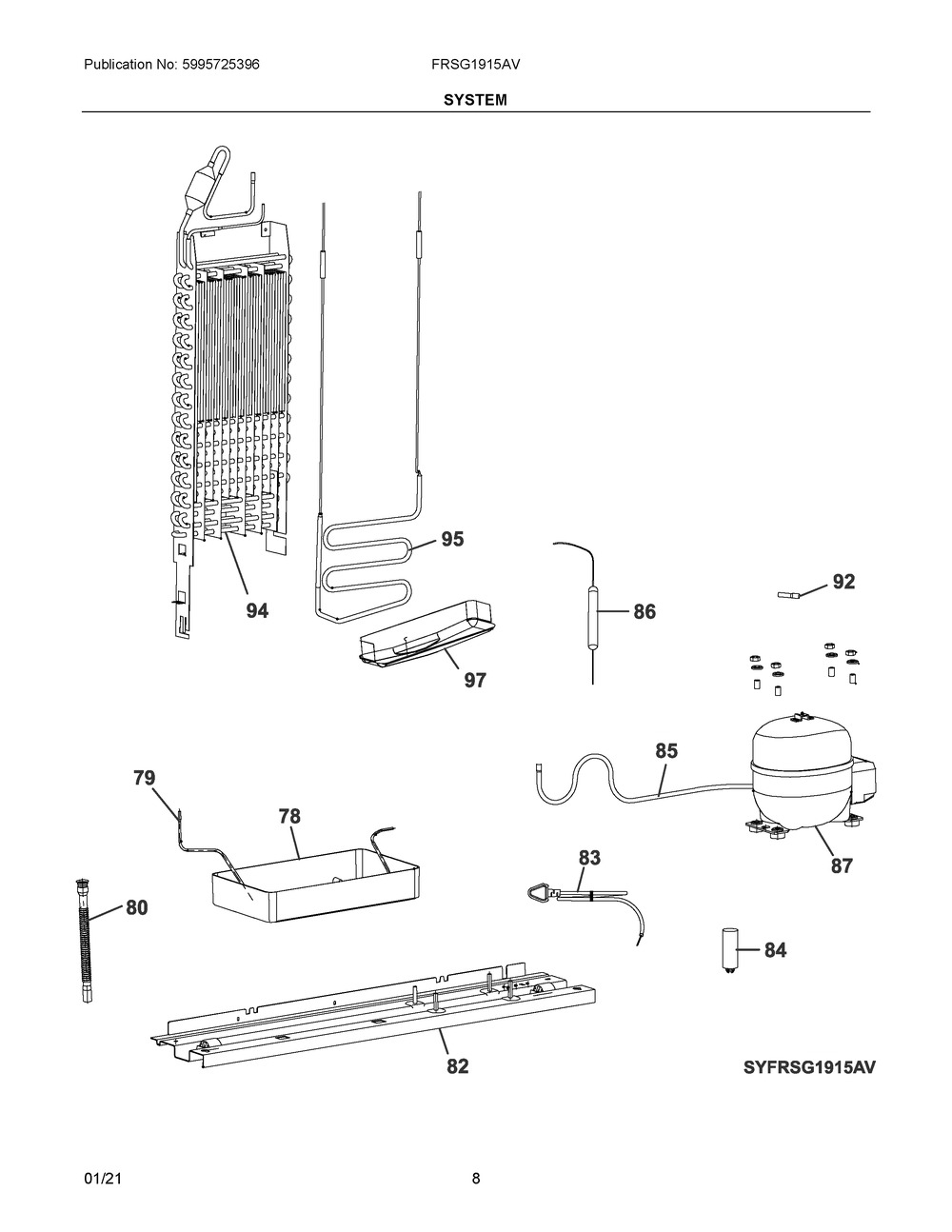 System Diagram and Parts List for FRSG1915AV  Frigidaire Refrigerator