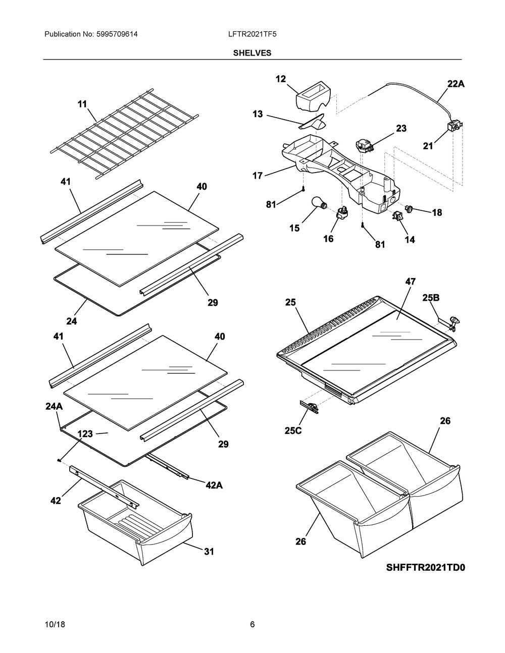 Shelves Diagram and Parts List for LFTR2021TF5  Frigidaire Refrigerator