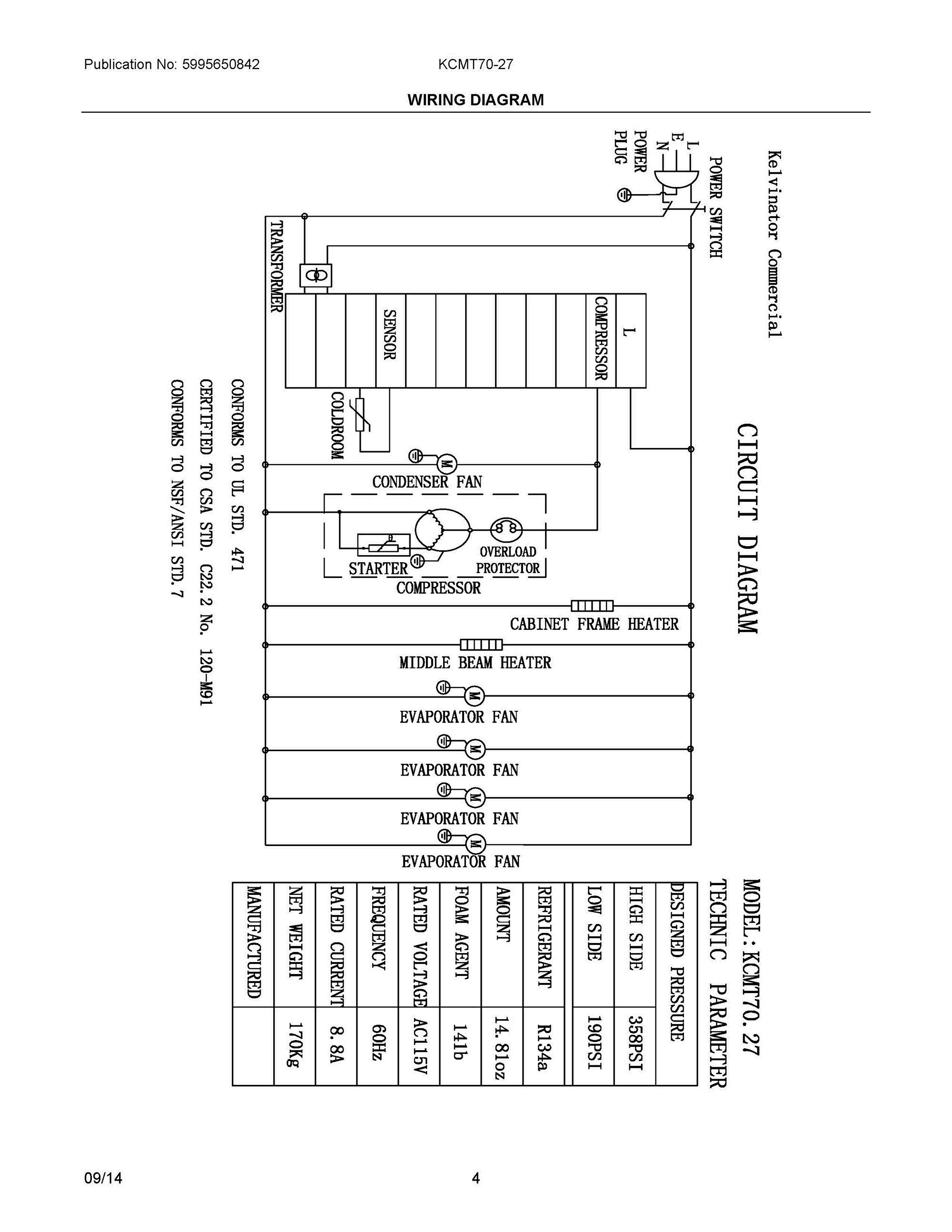 03 - WIRING DIAGRAM Diagram and Parts List for KCMT7027  Frigidaire Miscellaneous