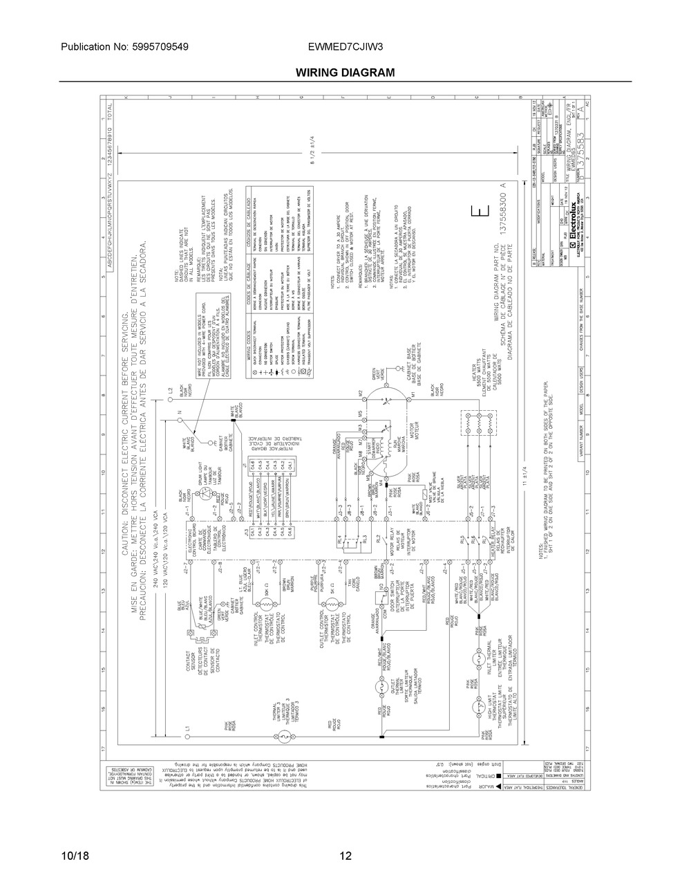 Wiring Diagram Diagram and Parts List for EWMED7CJIW3  Frigidaire Dryer