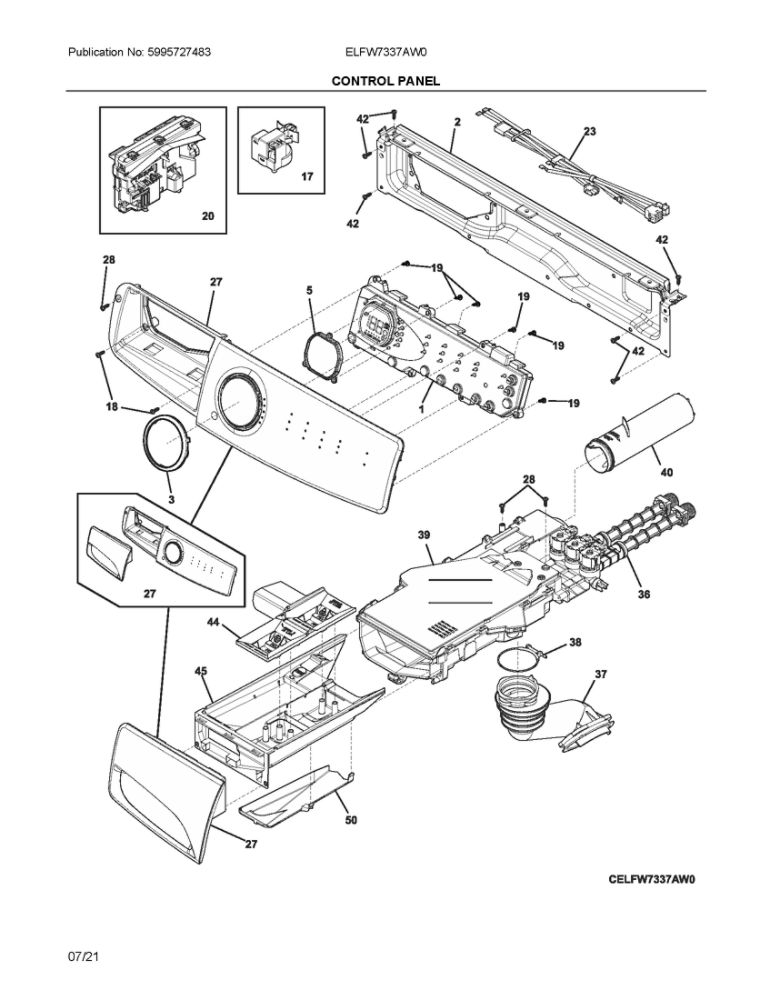 Control Panel Diagram and Parts List for ELFW7337AW0  Frigidaire Washer